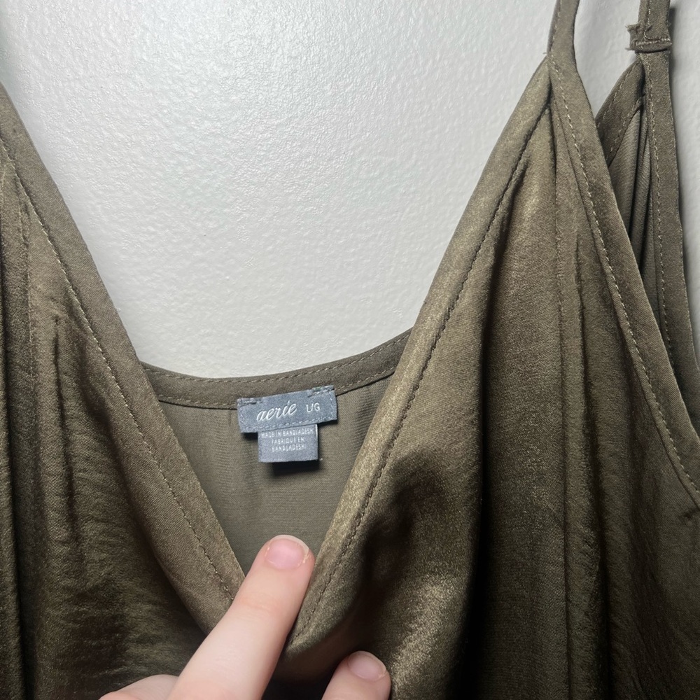 Aerie Olive Satin Slip Dress - Picture 3 of 6
